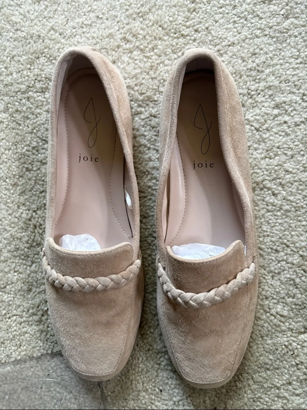 Joie Light Beige Suede Braided Loafers